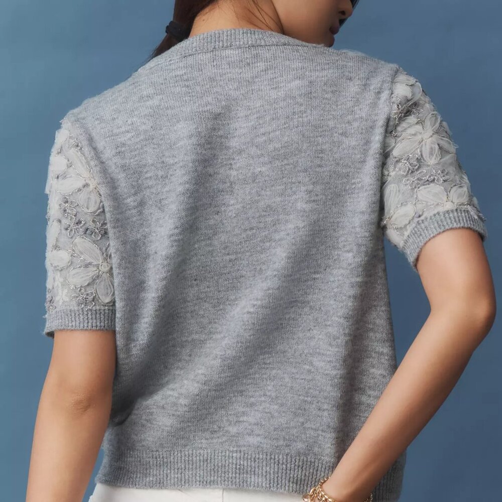 NWT Anthropologie 3D Floral Embellished Sweater Tee - Picture 5 of 5